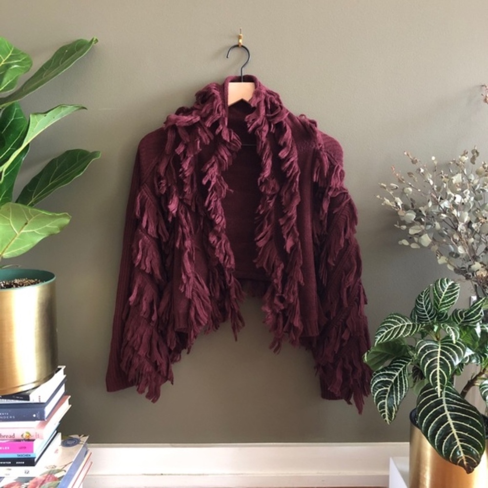 ASOS Burgundy Open Cropped Cardigan Knit